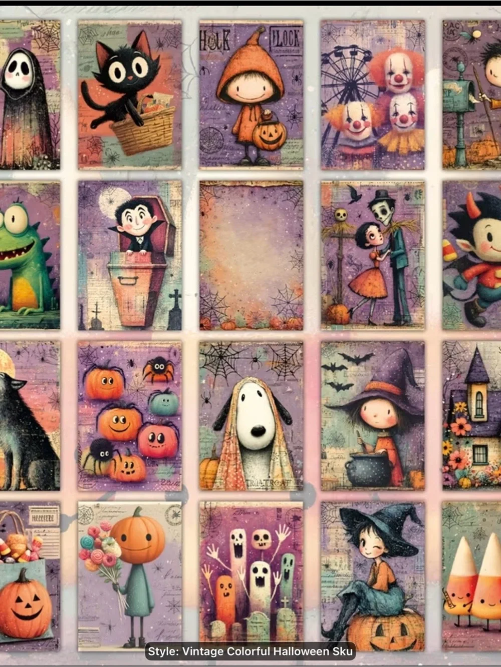 Whimsical Retro Halloween Ghost Postcard.